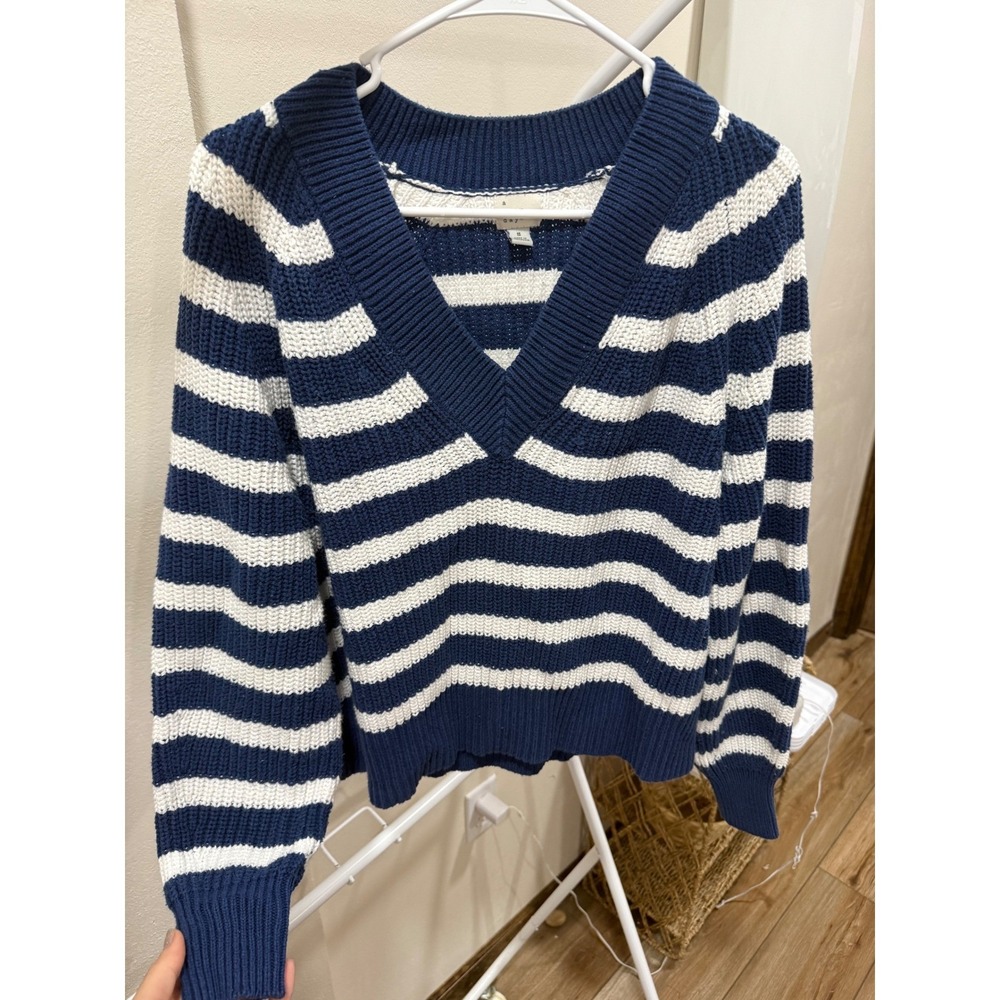 Beachy Coastal Blue Striped Knit Sweater A New Day Size Small